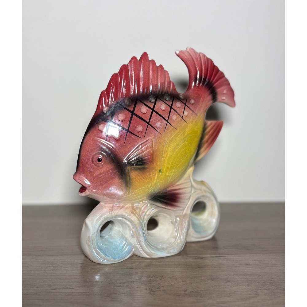 Vintage Ceramic Double Fish Figurine Japan Hand Painted Tropical MCM - Picture 2 of 6